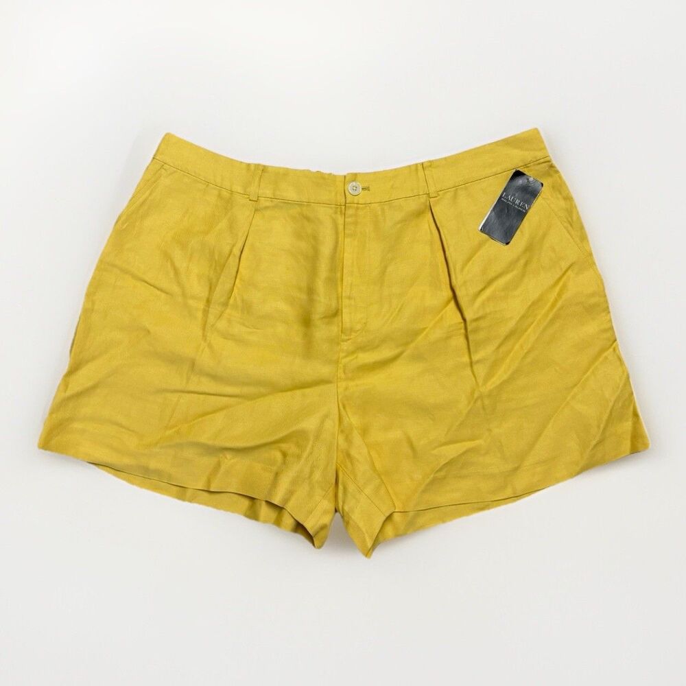 Lauren Ralph Lauren Butter Yellow Linen Blend Shorts Size 18 NWT Coastal Preppy